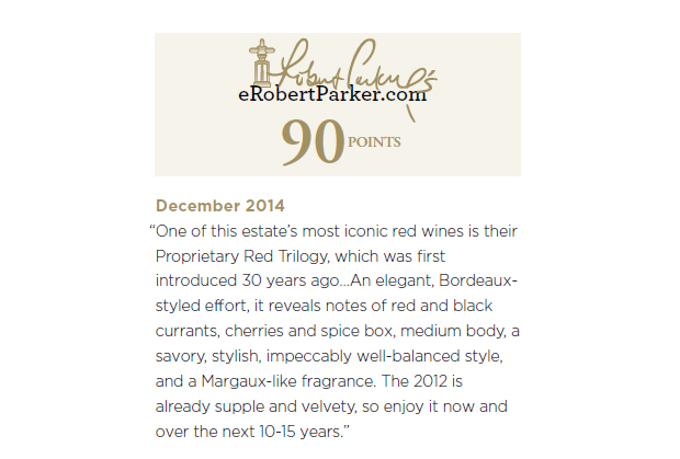 Flora Springs Trilogy 2012 Robert Parker 90 Point Rating