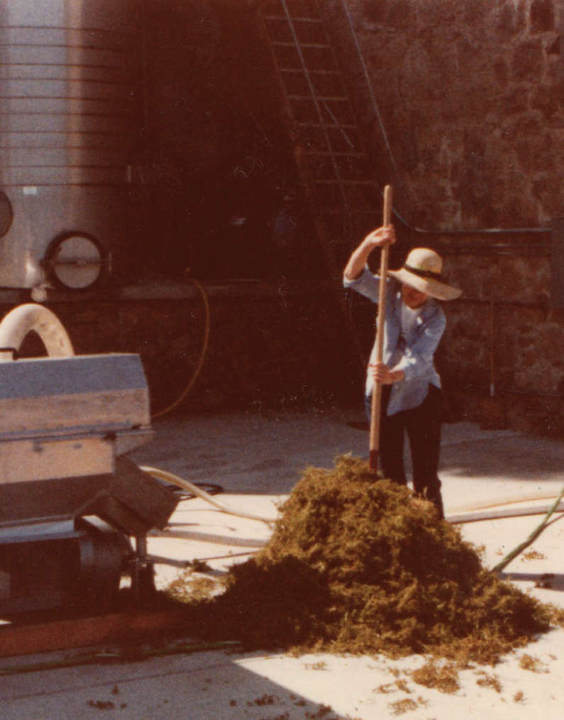 Flora shoveling.