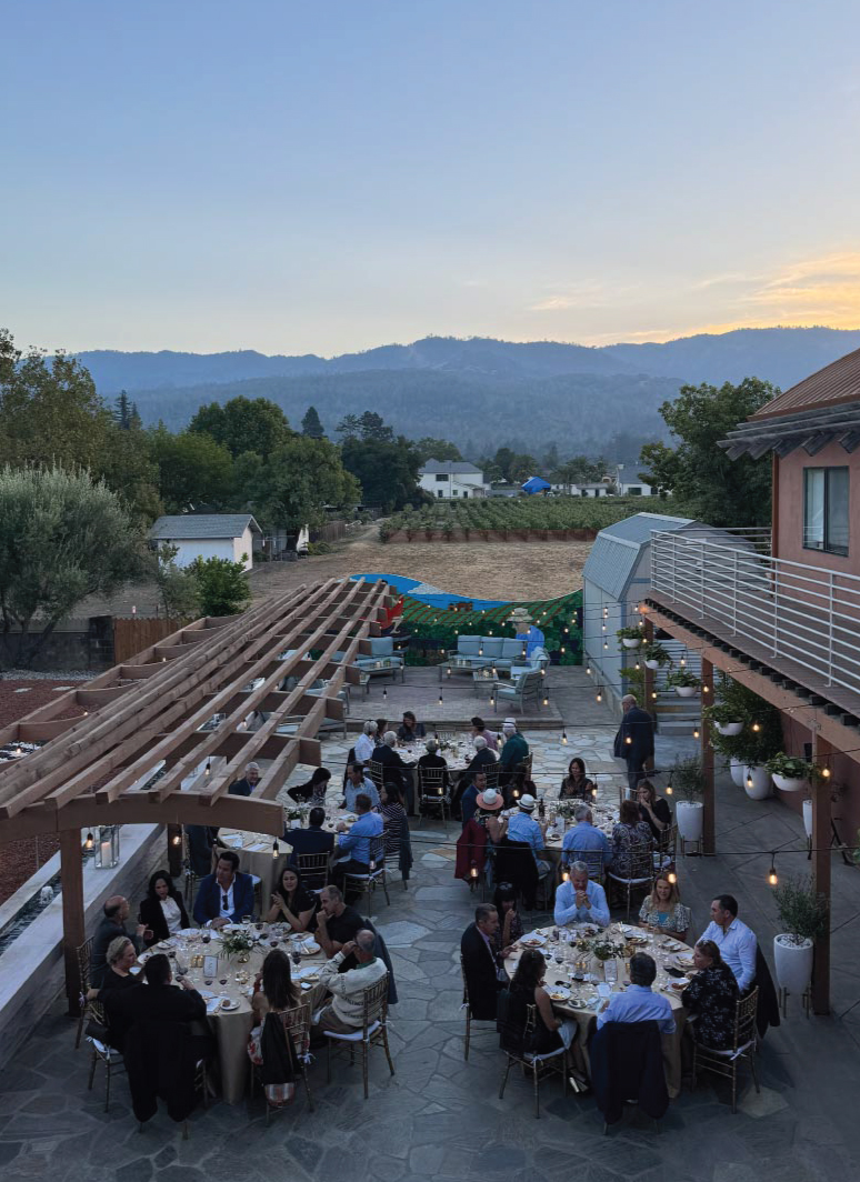 People dining, celebrating Flora Springs' 45th Anniversary.